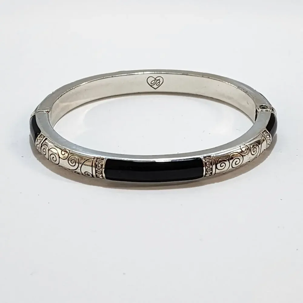Brighton Silver and Black Enamel‎ Hinged Bracelet